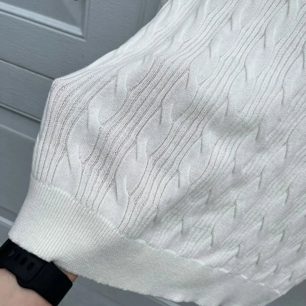 Lands’ End Lighthouse Ivory Cotton Cable Knit Turtleneck Sweater NWT M
